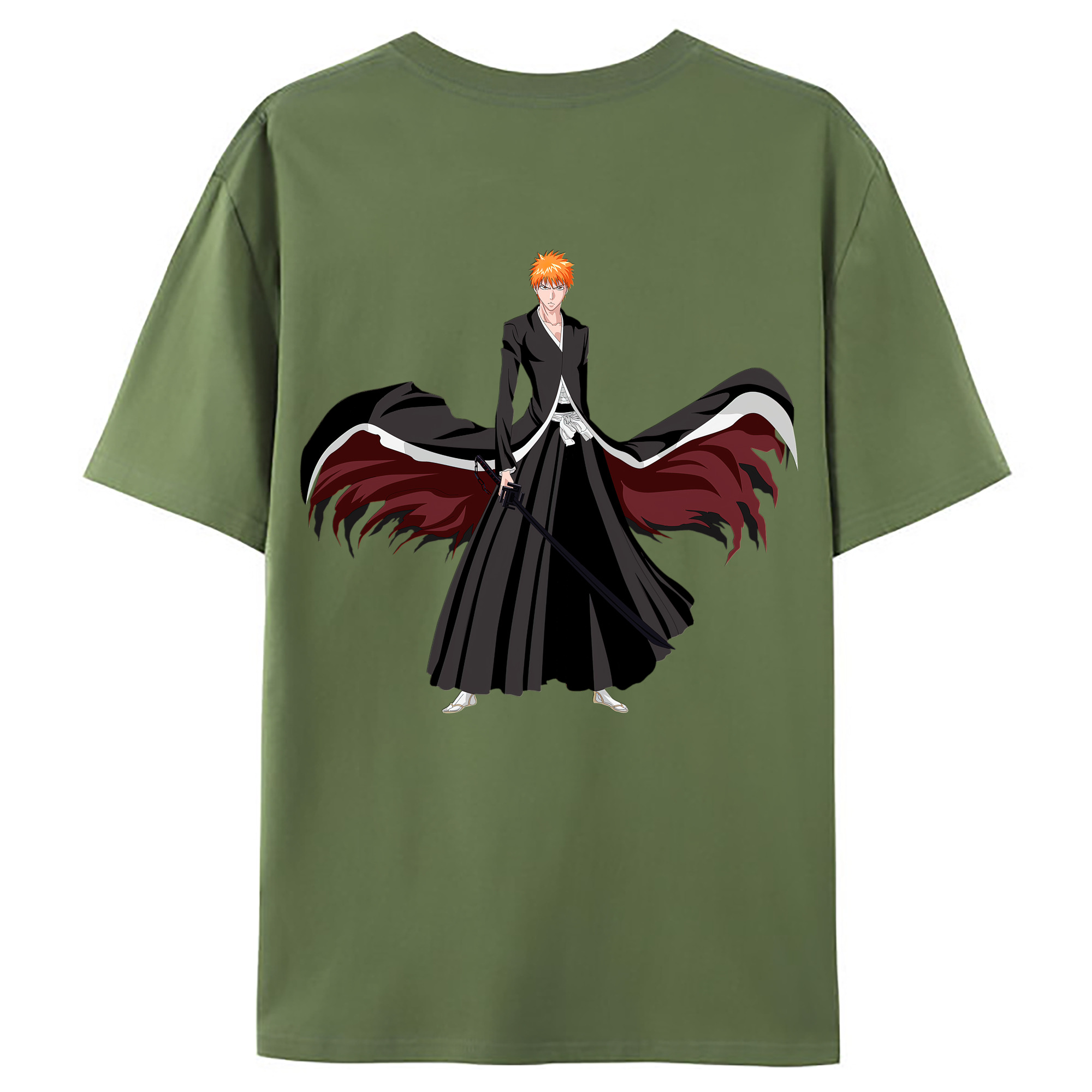 （画像用） ブリーチ 黒崎一護（くろさき いちご）BLEACH Kurosaki Ichigo 綿100％ メンズ半袖Tシャツ（バックプリント） 通気性